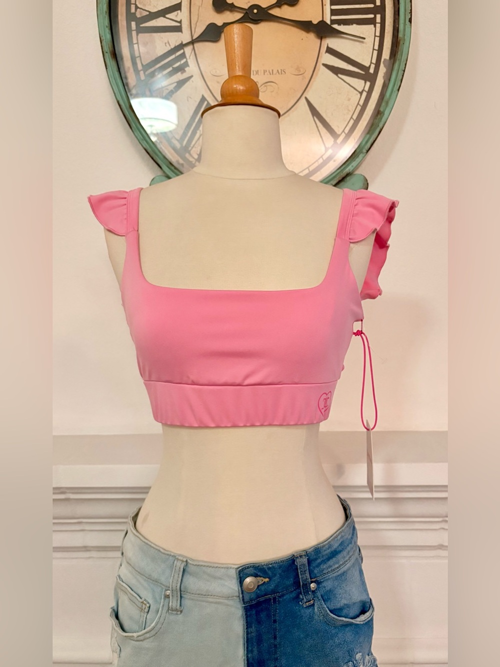 Juicy Couture Pink Ruffle Strap Crop Top Sport
